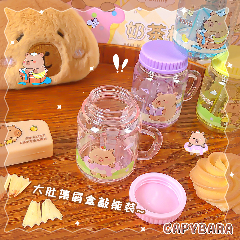 Kapibala taza de té con leche sacapuntas dibujos animados lindo portátil mini sacapuntas estudiante manual de un solo orificio