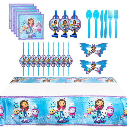 New Gabby's Dollhouse Themed Children's Birthday Party Tableware Paper Plates Paper Cups Tissue Decoration Set Supplies