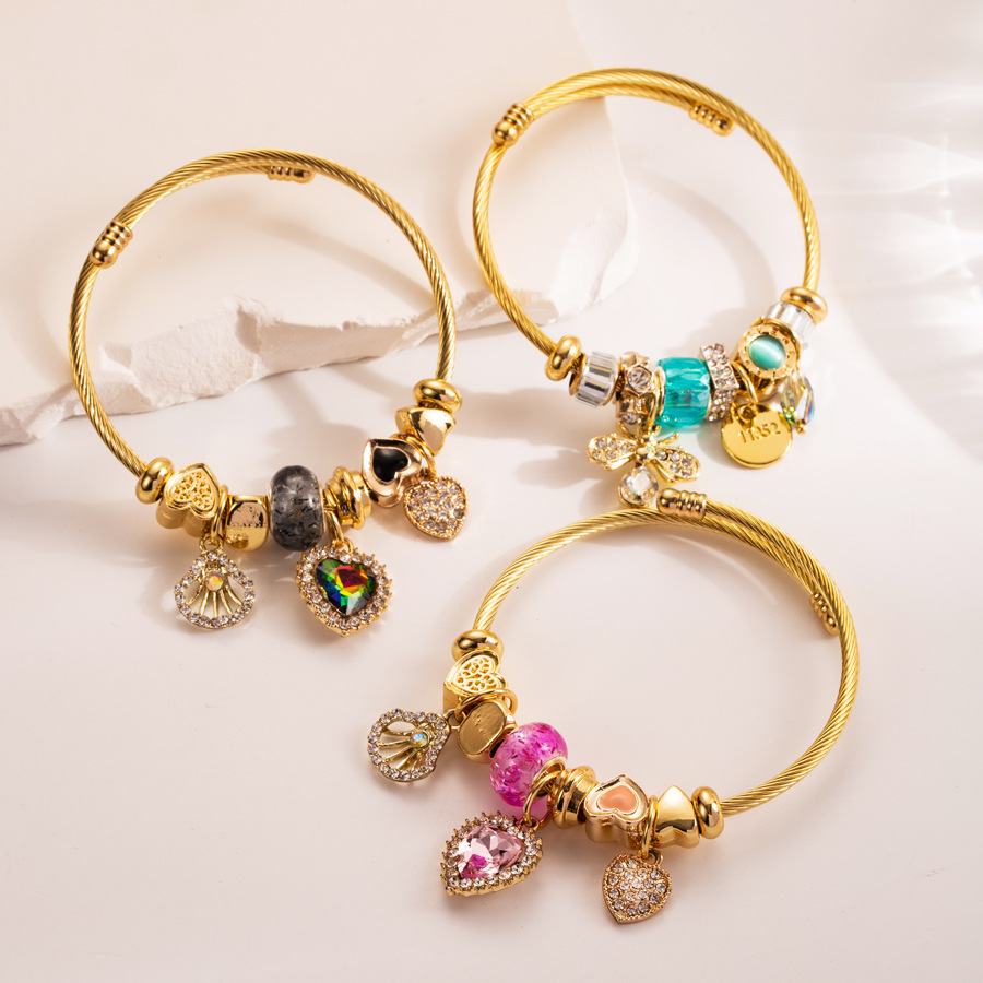Pandora oro titanio acero inoxidable pulsera DIY de las mujeres de moda de alto grado rhinestone amor abeja colgante pulsera