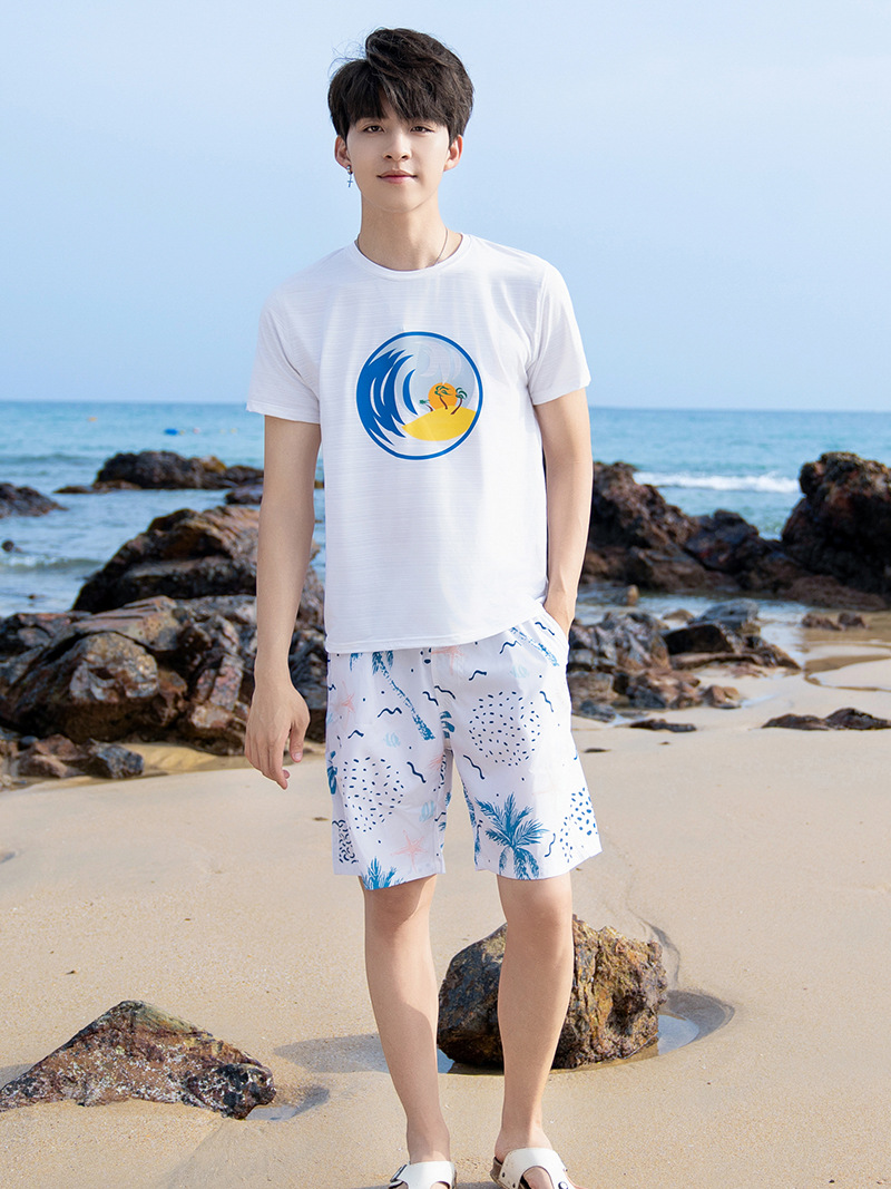 Pareja de pantalones de playa vacaciones de ocio deportivo relajado elástico rápido secado pantalones cortos para el agua tailandés pantalones para hombre