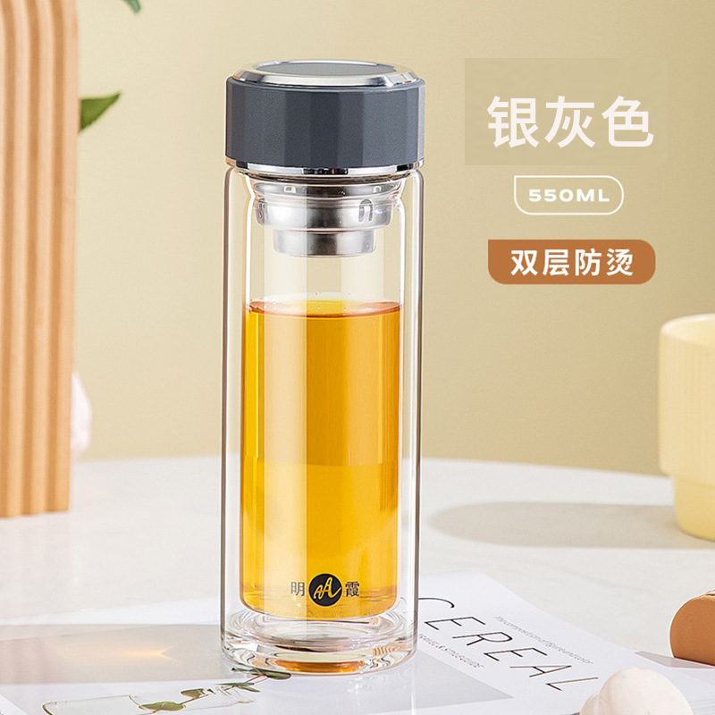 Mingxia ガラス二重層高ホウケイ酸塩増粘ティーカップメンズポータブル高価値オフィスウォーターカップ卸売カスタマイズ|undefined