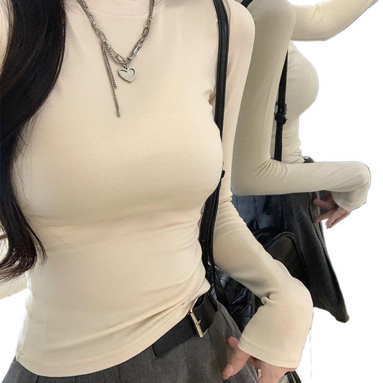 Mosesqueen Solid Color Base Shirt for Women, Suitable for Spring, Autumn, and Winter, with a Slim-Fit Waist and Long Sleeves Mosesqueen Solid Color Base Shirt for Women, Suitable for Spring, Autumn, and Winter, with a Slim-Fit Waist and Long Sleeves
