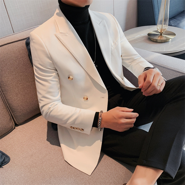 boy Boy 2024 Cross-Border Double-Breasted Business Suit Slim Fit Solid Color European And American Simple Men's Blazer Jacket_viptrois.com