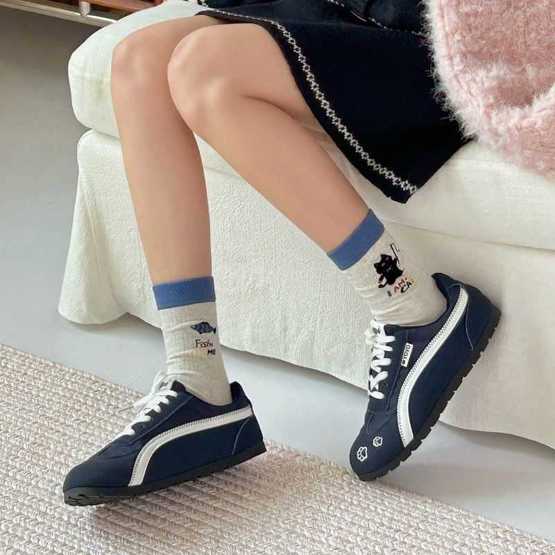 Original Women's Socks Seamless Socks Color-Blocking Kitten Fishing Ladies Combed Cotton Socks Simple Ins Trendy Mid-Calf Socks