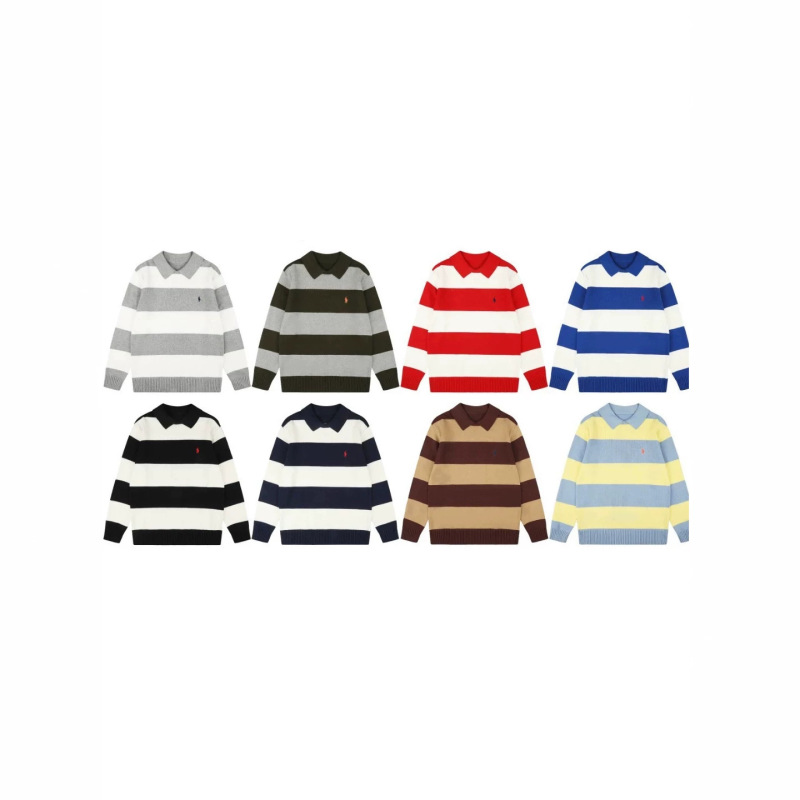 2026 RL plaid color-blocked unisex couple's autumn and winter versatile round-neck and collared knitted pullover POLO sweater