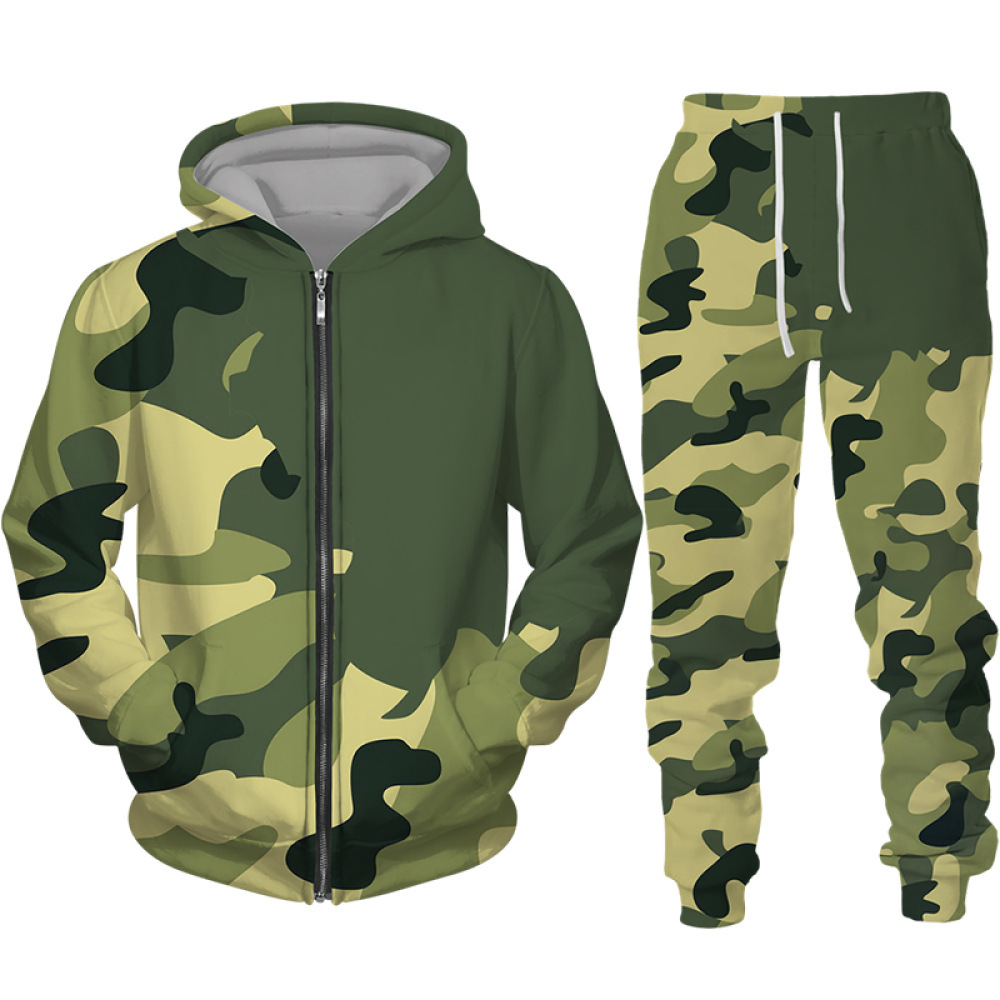 Venta directa de comercio exterior de estilo caliente transfronterizo Hombres y mujeres europeos y americanos Impresión digital 3D Camuflaje Chaqueta con capucha para hombres MF08-ML01