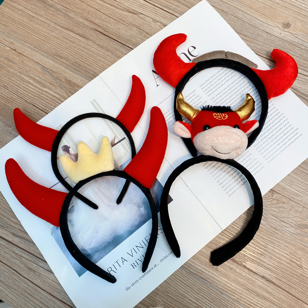 Korean Plush Horns Wide Headband display picture 3