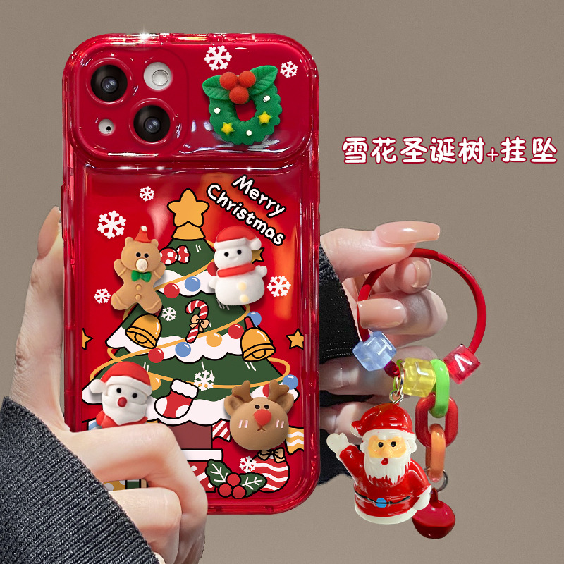 适用苹果15手机壳iPhone16promax圣诞公仔13翻盖镜子11/12硅胶17