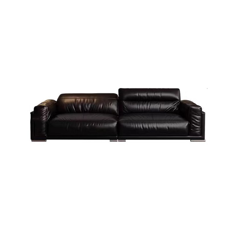 Sofá de cuero obsidiana medieval retro recto negro de cera ajustable combinación de sofá de plumón