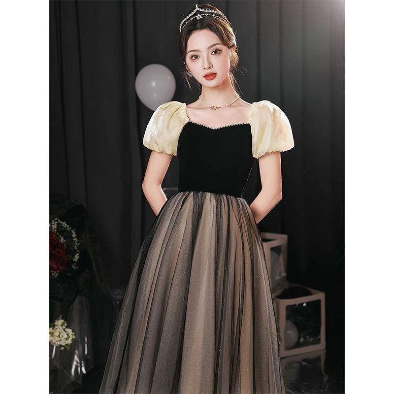 Vestido de noche negro para mujer, nuevo estilo 2026, de alta gama, lujo, nicho, para estudiantes, ceremonia de mayor edad, fiesta de graduación, princesa huida