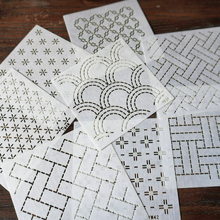 Sashiko Embroidery Template, One-Eye Wave Coaster Embroidery, Hand-Drawn Template, Flower, Cypress Tea Mat, Tea Mat