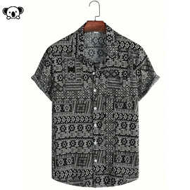 B 73985 Men Casual Shirt Retro Short Sleeve Print复古衬衫