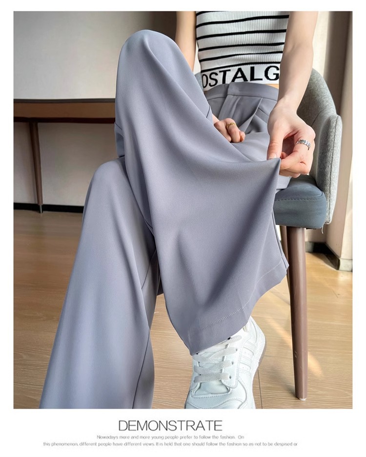 Quần tây nữ cạp cao ống đứng chất lụa băng mỏng mùa hè — Màu đen mẫu thông thường chi tiết 52