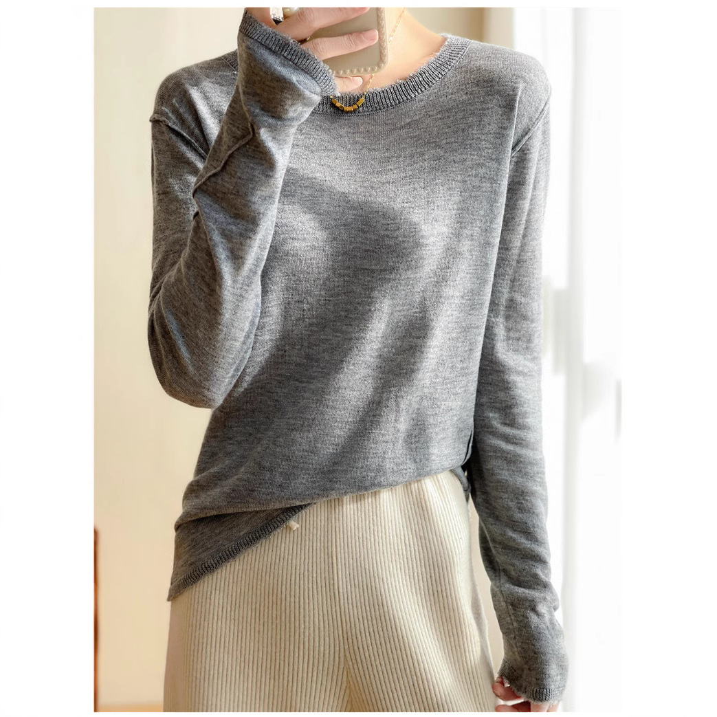 White Fine Wool Woolen Sweater Women's Crewneck Design Long Sleeve...