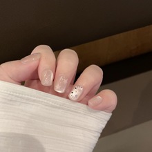 闪闪Kitty穿戴甲软萌裸粉猫咪星星美甲粉调玻璃珠猫眼手工甲跨境