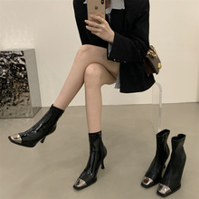 高级感小众细跟高跟靴法式裸靴2023秋夏女靴法式复古辣妹短靴
