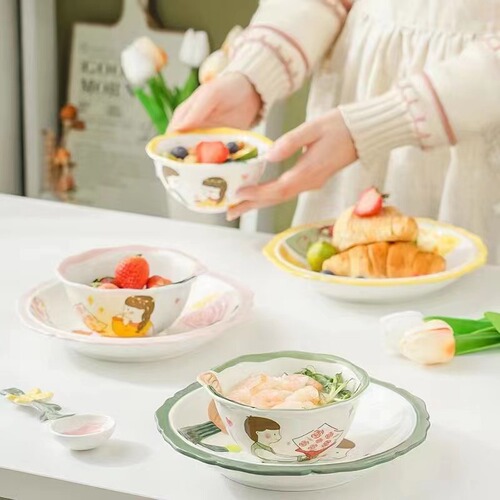 CP couple dishes girl heart rice bowl plate soup bowl household four seasons give you rice bowl plate noodle bowl spoon
