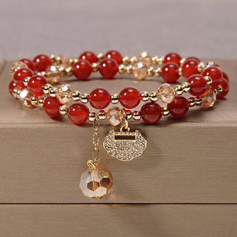Pulsera de cristal de pelo colorido natural pulsera femenina cerradura de seguridad de moda nacional pulsera de cristal multicapa pulsera de regalo para novia