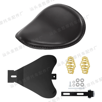 Motorcycle cushion, 883 Cruiser Bikes, Iron Horse - pu-leather-black-seat-cushion-long-round-spring-gold-bracket