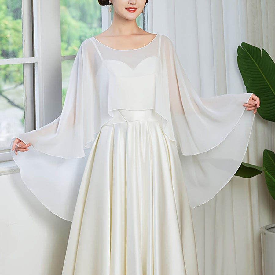 Chaqueta corta de color sólido capa de chiffón de cuello redondo delgada suelta y transpirable chal solar para salir al abrigo simple