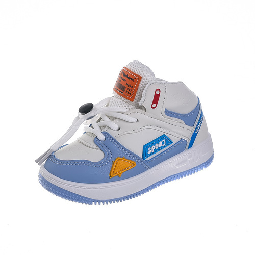 Children's sports sneakers with a padded sole, available in both spring 2024 and high-top basketball styles. Designed for both girls and boys, suitable for kindergarten use.