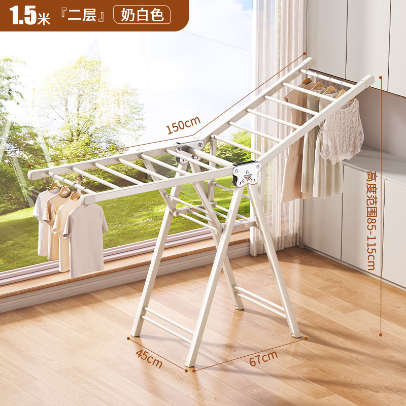 Percha de secado plegable sin instalación, piso al suelo, dormitorio, balcón ajustable, percha de secado interior y exterior, varilla de secado para bebés