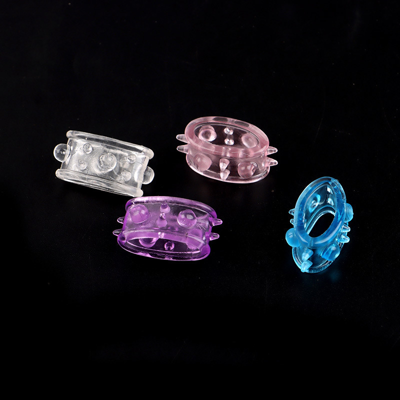 Men’s Large Beaded Chastity-Style Cock Ring, Textured TPE, Translucent Blue — detail image 8