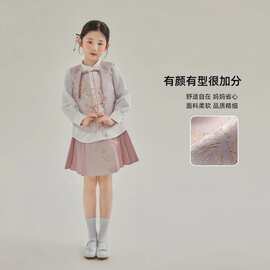 女童套装春秋2025新款儿童新中式绣花衬衫马甲国风马面裙三件套潮