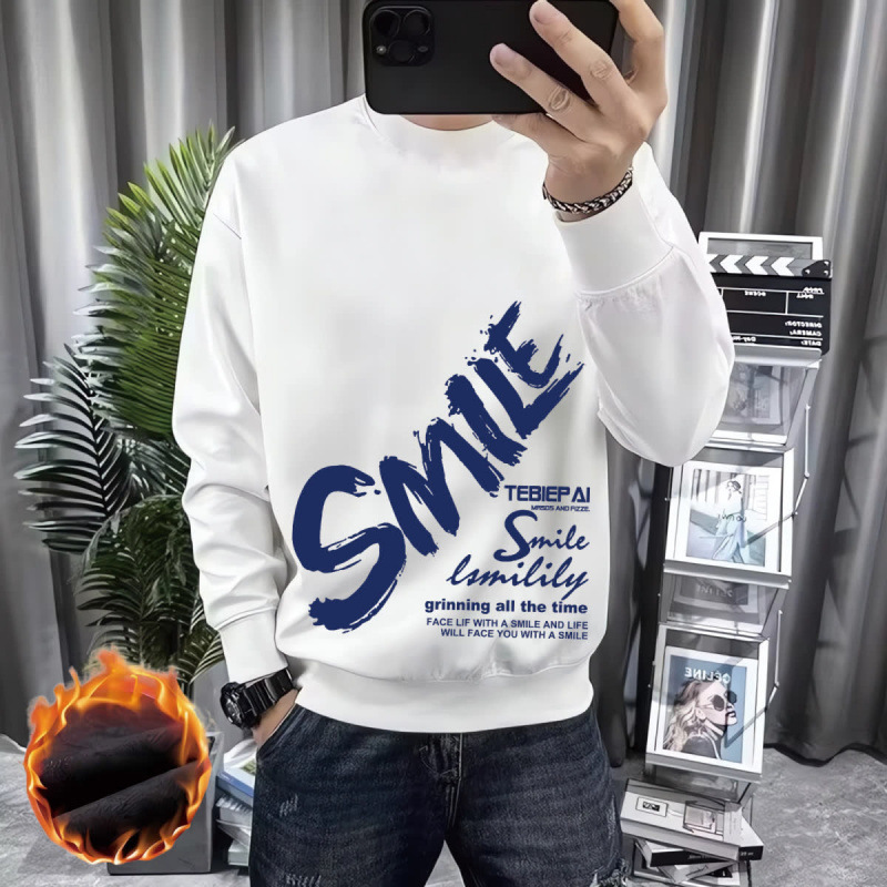 American high-street trendy brand crew neck fleece-lined sweatshirt men's autumn and winter 2025 new style pullover loose long-sleeved base shirt t