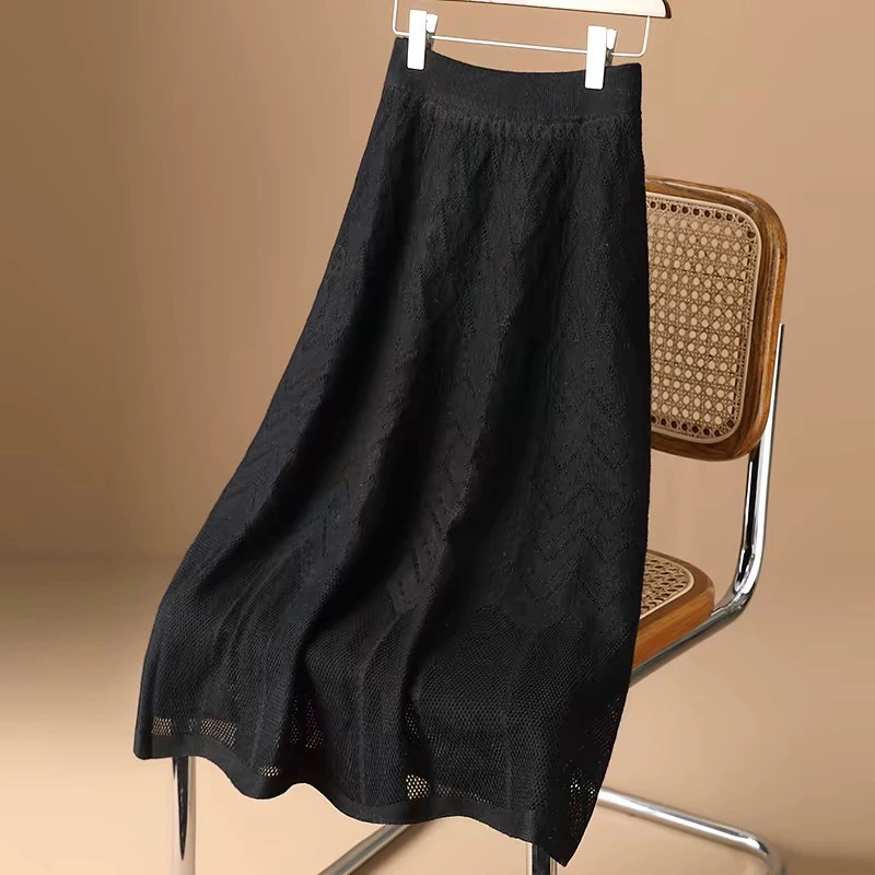 Шерстяная трикотажная юбка-бюст женская осень-зима 2024 новая высокая талия тонкая средняя длинная дикая свободная юбка