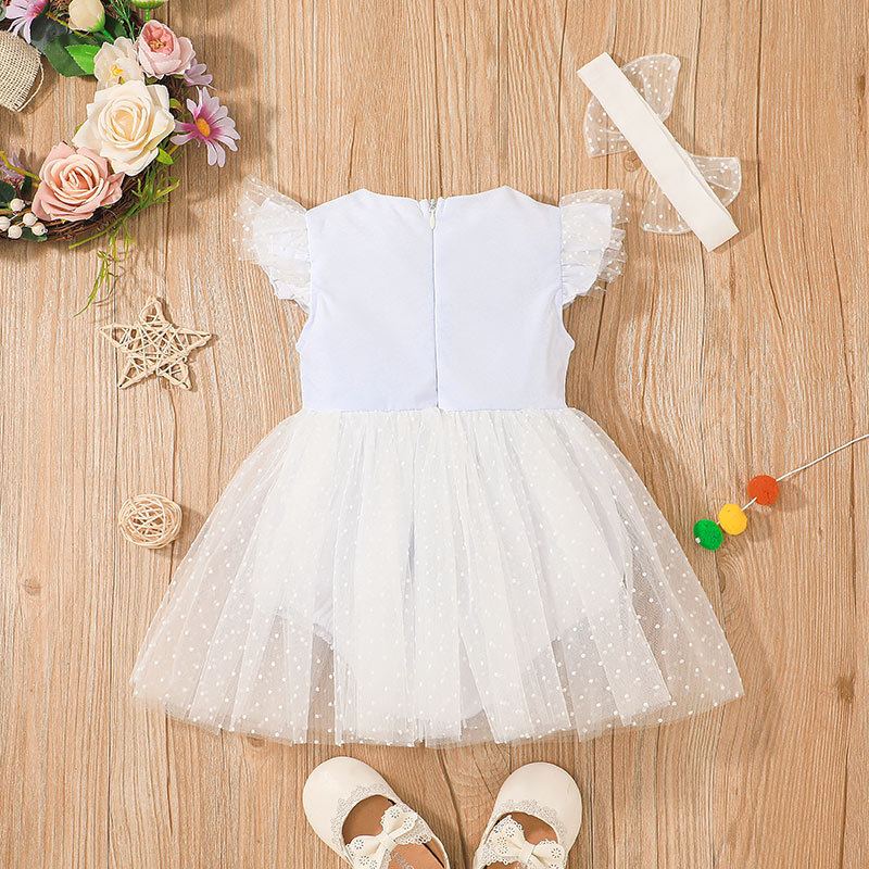 2022 Summer White Girl Princess Skirt Girl Baby New Flying Sleeve Mesh Skirt Wholesale display picture 2