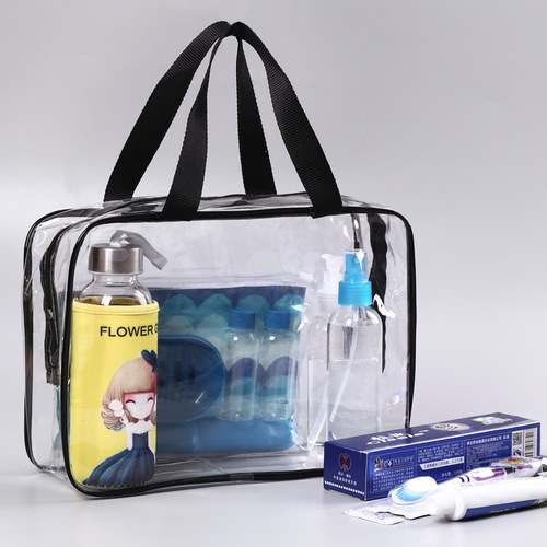 Business trip toiletries large capacity dry and wet separation transparent portable three-piece PVC cosmetic bag