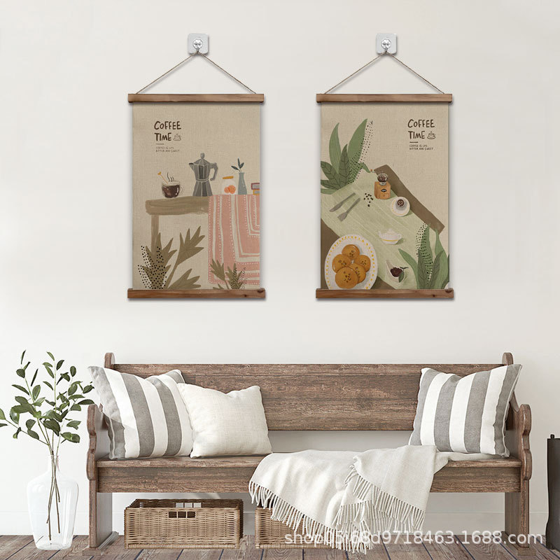 Amazon Solid Wood Handmade Scroll Hanging Painting Simple Industrial American Style Fabric Decorative Painting Three-Dimensional Retro Decorative Painting