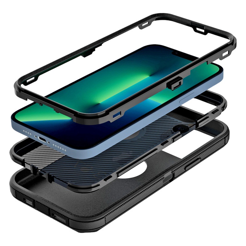 Aplicable a IPHONE 15 tres en uno Carcasa protectora de robot rayado tres en uno con clip trasero