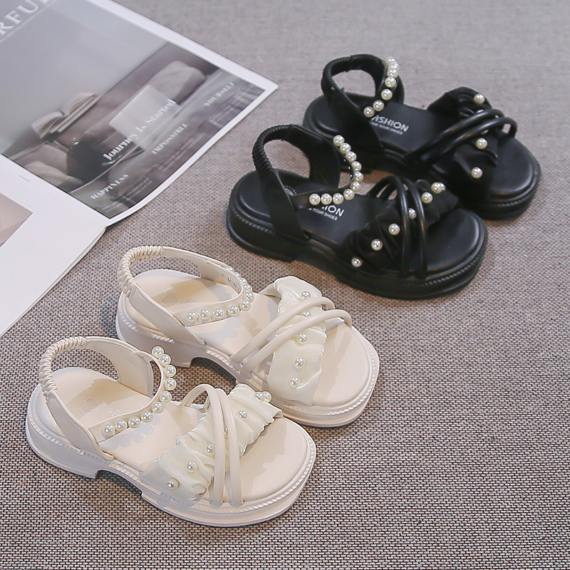 Sandalias de niñas 2026 verano nuevo estilo de moda para niños grandes zapatos de playa de perla plana princesa zapatos zapatos image 3