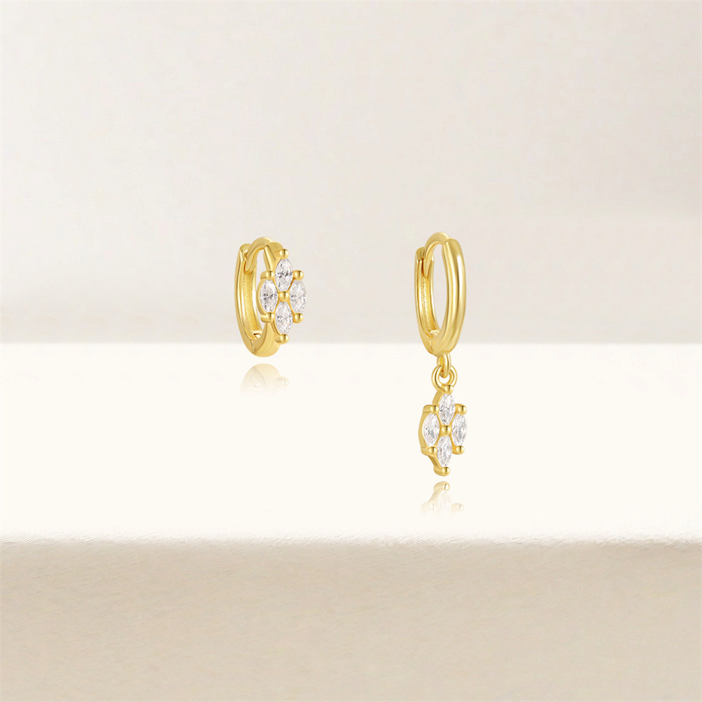 925 Sterling Silver Material 1 Pair 925 Sterling Silver Zircon Geometric Earrings