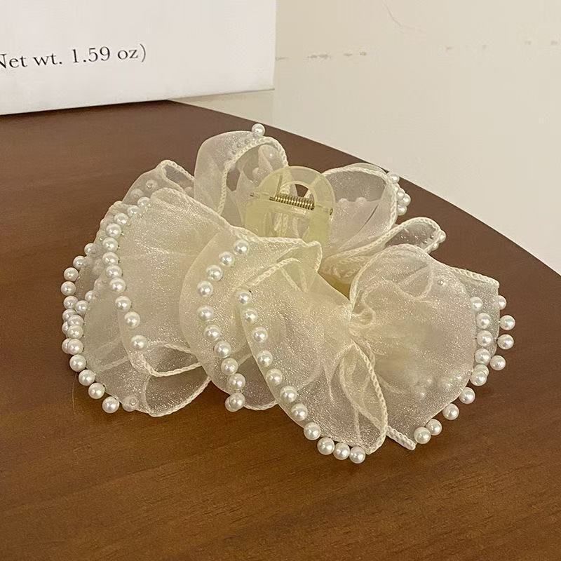 新作レトロ韓国風布製リボン三角ヘアクリップ、女性用大型ヘアクリップ、後頭部の髪量が多い方用シャーククリップ|undefined