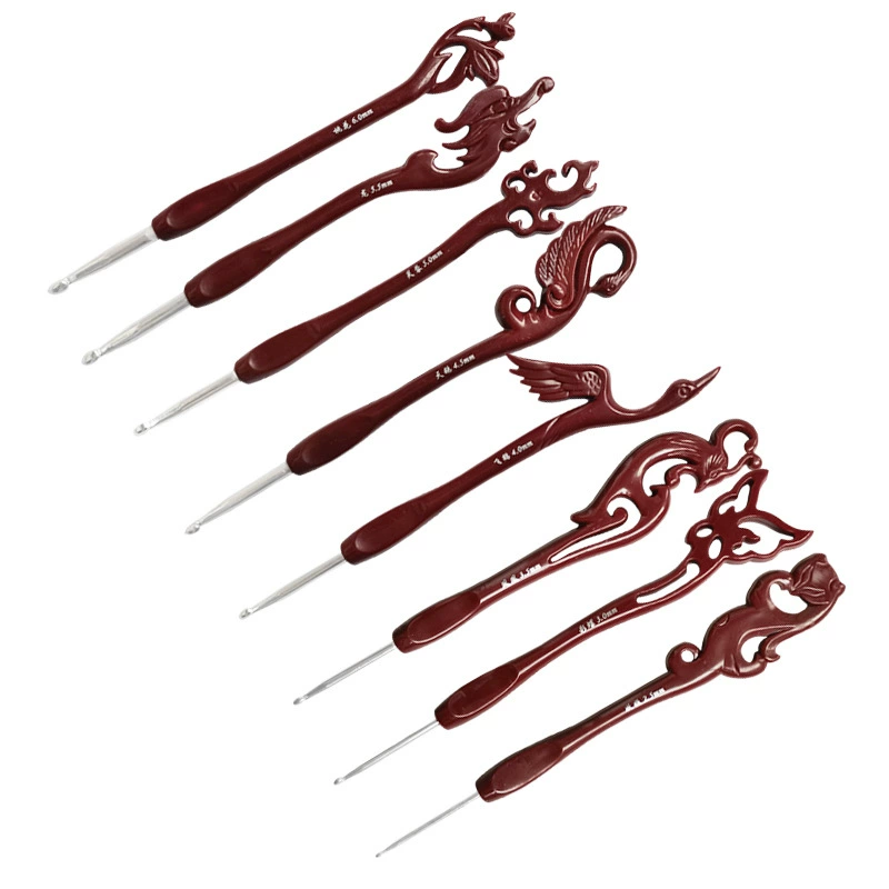 Ретро алюминиевый крючком 8 шт коричневый ручка крючком набор блистерная упаковка ручной вязаный инструмент для комфорта крючка