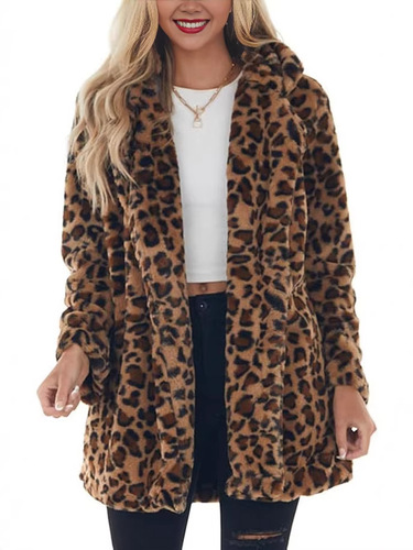 Amazon European and American cross-border women's artificial fur jacket autumn and winter leopard coat imitation leather grass rabbit plush belt pockets