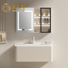 奶油風浴室櫃組合衛生間洗漱台智能鏡感應燈主櫃金百盛衛浴8100