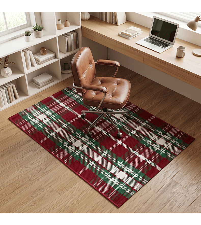 New imitation coconut palm floor mat with Christmas plaid cotton thread set, entrance door mat, hallway decorative carpet, non-slip and wear-resistant