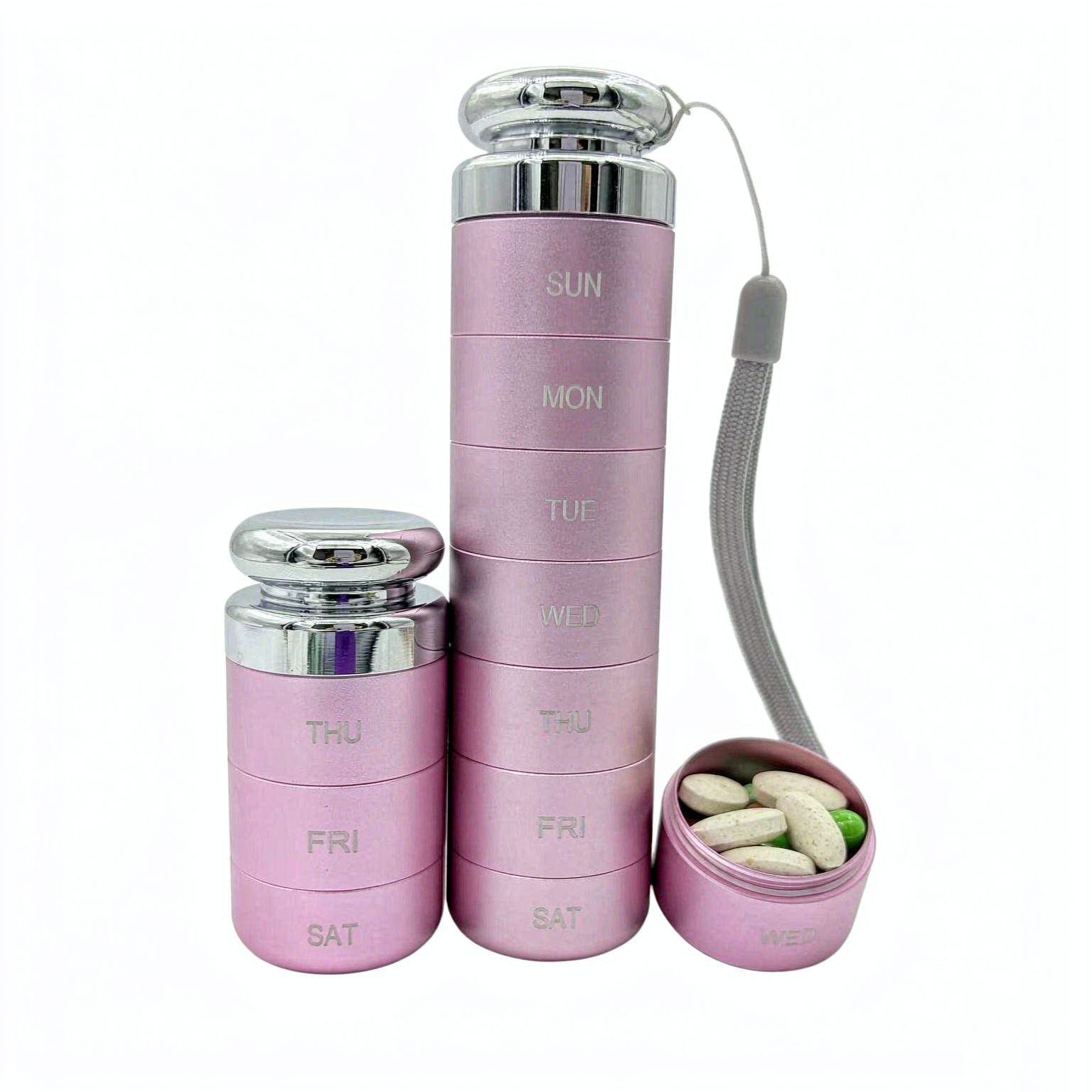 Metal pill box, sealed and waterproof, for outdoor first aid; aluminum alloy pill bottle; individual compartments for organizing medication; convenient pill box for a week's worth of medication