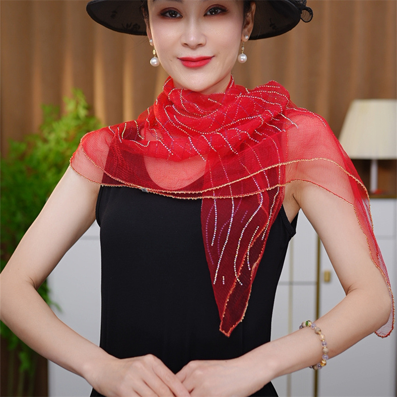韩版新款烫钻丝巾时尚头巾夏季百搭女士围巾轻薄方巾镶钻高级丝巾|undefined