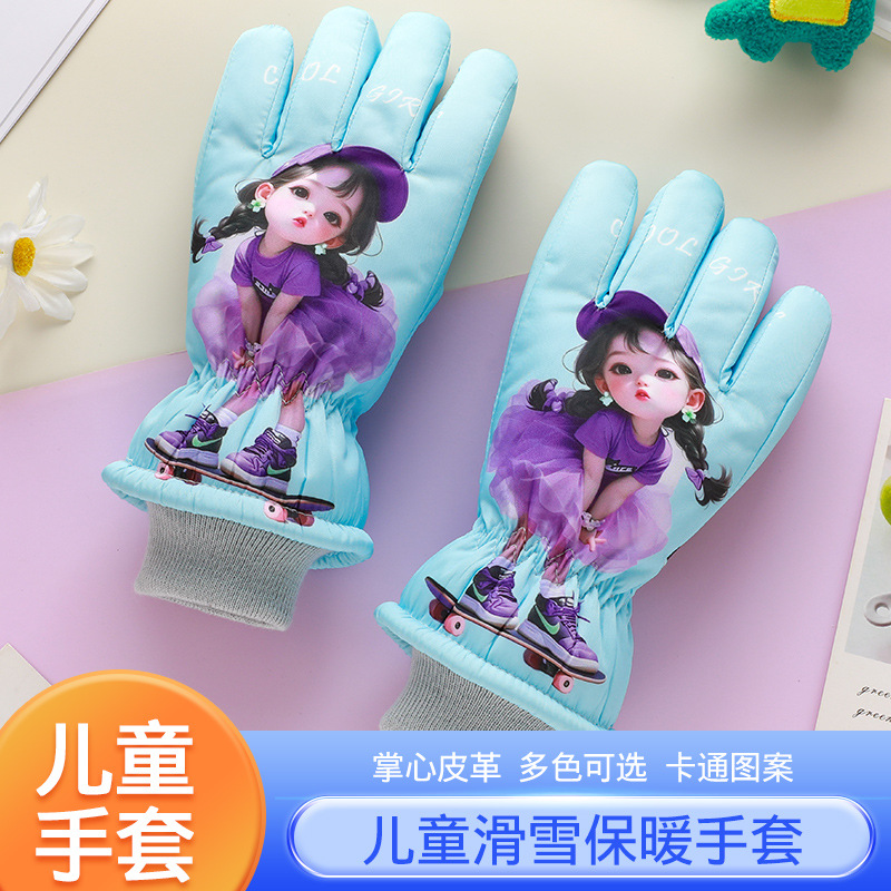 Guantes de esquí para niños calientes a prueba de derrames de agua en invierno, guantes de nieve a prueba de viento y frío para niños y niñas.