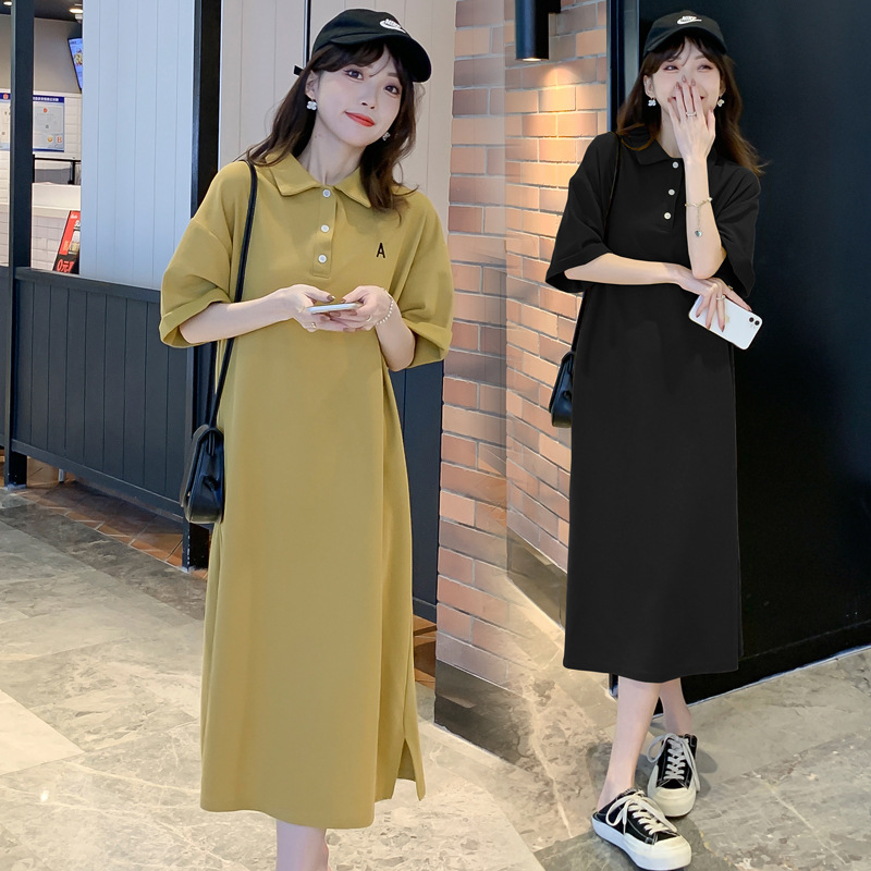 妊婦服の夏服のワンピースの長い綿のtシャツの韓国版のゆったりした妊婦のスカートの夏の膝の長いスカートの夏のスカート|undefined