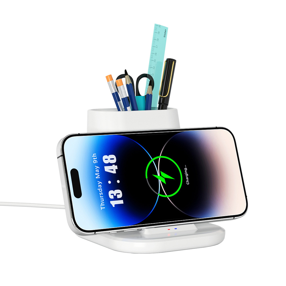 Organizador de escritorio con interfaz PD, portalápices, ventilador pequeño externo, lámpara de escritorio pequeña, caja de almacenamiento, cargador inalámbrico