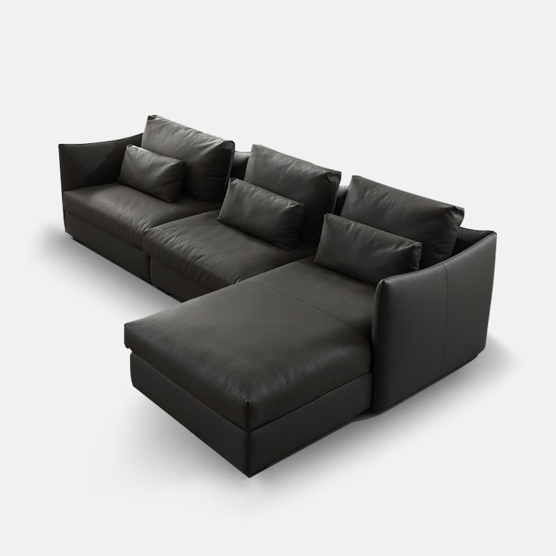 Chanel leather sofa, Italian minimalist down designer half cowhide living room corner combination leather sofa