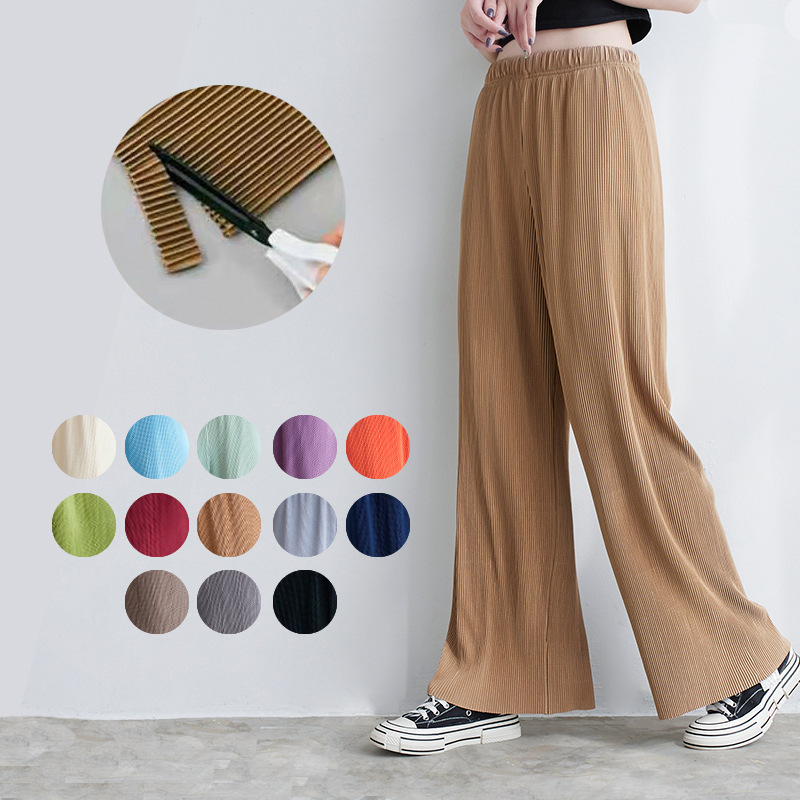 13-color Real Shot Japan Lotte Spring and Summer New Pleated Casual Pants Solid Color Wide Leg Pants Can be Cut Short at will 13-color Real Shot Japan Lotte Spring and Summer New Pleated Casual Pants Solid Color Wide Leg Pants Can be Cut Short at will