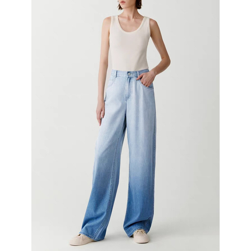 [Soil Denim] Li Girl Jeans Women's Thin Stretch Gradient Wide Leg Pants Denim Trousers New Straight-Leg Pants