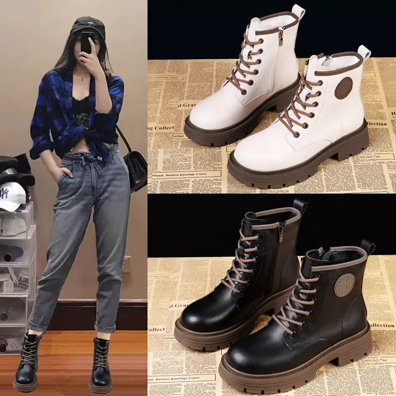 真皮马丁靴女2025新款秋冬女靴厚底百搭英伦风单靴加绒保暖短靴子